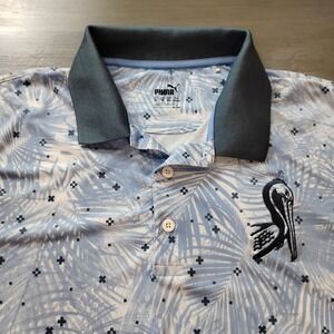 Puma Golf Polo Shirt Men's XL Blue White Palms AOP Short Sleeve Pelican Bay Logo